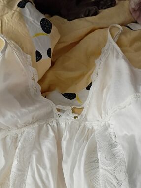 As Is Linea Donatella - Vintage White Lace Midi Slip Chemise Dress - Sm
